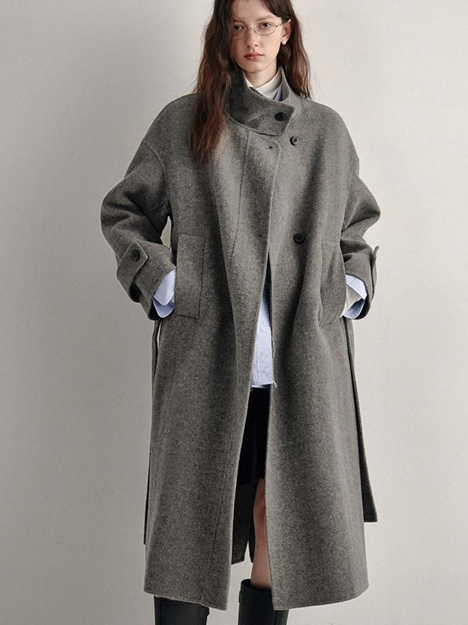 fano 100 Percent Sheep Wool Longline Minimal Commuter Straight Cut Women Wool Coats