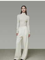 unspoken Comfort Elastic Natural Waist Minimal Solid White Polyester Blend Wide Leg Pants