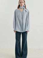 someonesometimes Breathable Lyocell Minimal Commuter Relaxed V-neck Button Tie Women Blouses