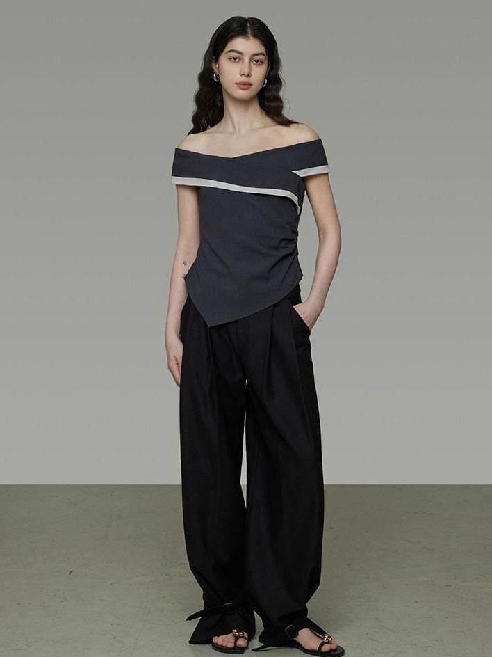 unspoken Slim Minimalist Colorblock Office Bardot Sleeveless Off Shoulder Crop Tops