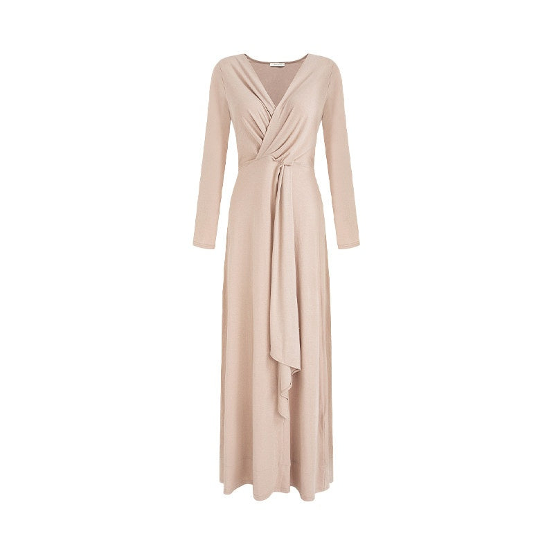 unspoken_Lyocell_V-neck_High_Waist_Zip_Longsleeve_Pink_Slim_Knit_Maxi_Dresses_MISSTT