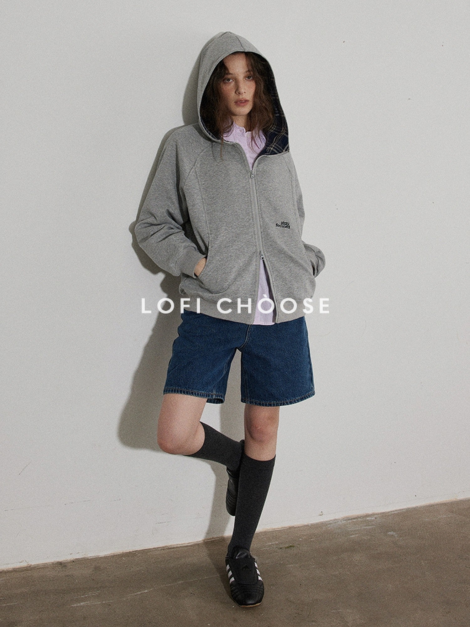 Lofi choose Washed High Waist Loose Fit Micro Stretch Women Casual Blue White Denim Shorts