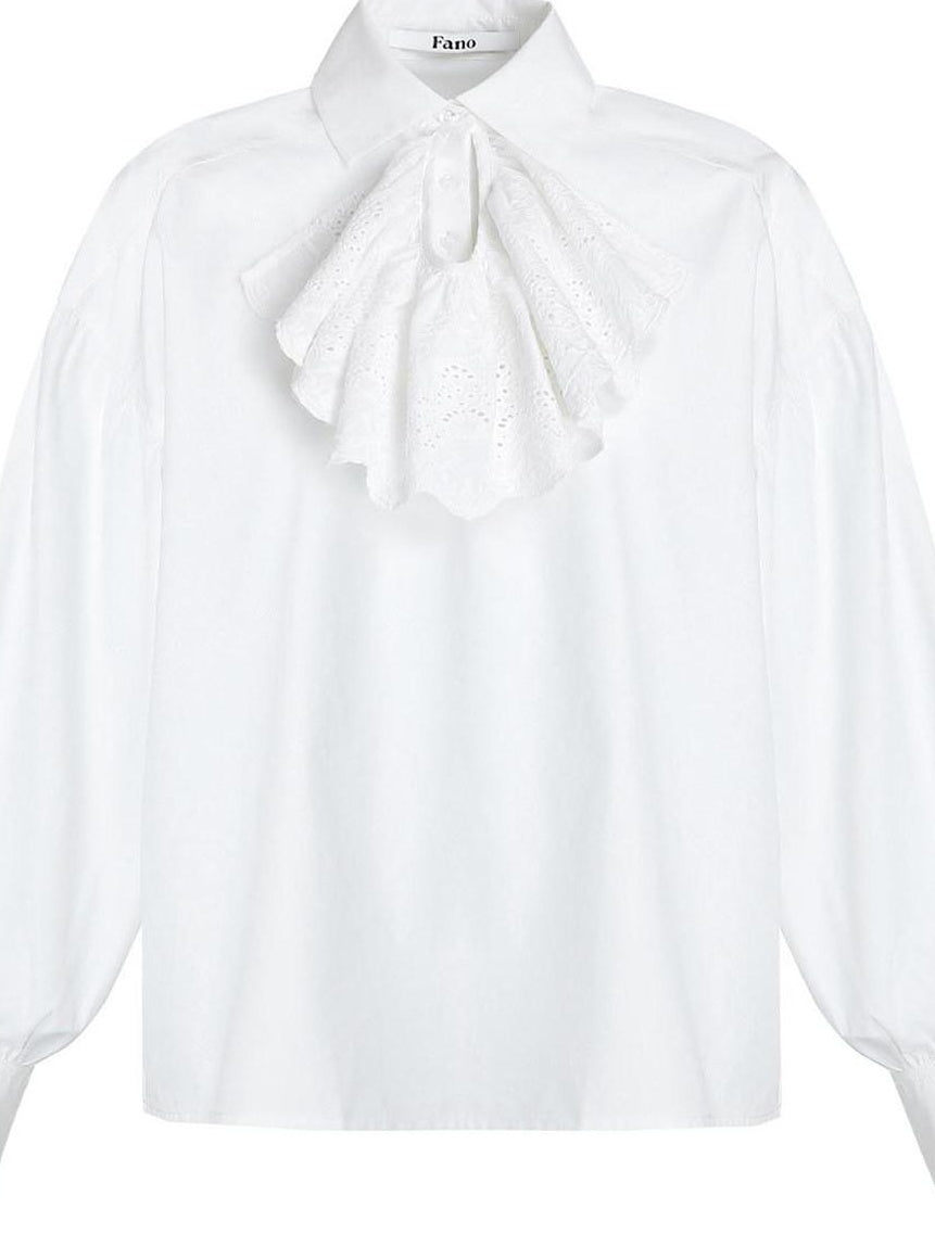 fano Breathable Lyocell Cotton Loose Casual Lace Petal Collar Women Blouses