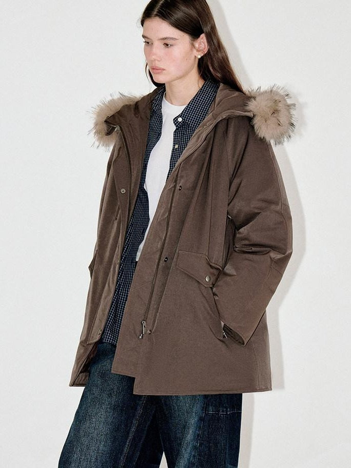 fano Warm 90% White Duck Down Korean Straight Mid Women Red Brown Collar Down Jackets