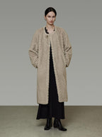 unspoken Warm Thick Beige Loose Fit Collarless Mid Length Commuter Women Long Coats