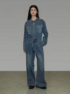 unspoken High Waisted Wide Leg Cotton Blend Office Commuter Blue Top & Pants Sets