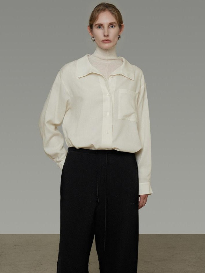 unspoken Breathable Lyocell Relaxed Button Collar Patch Pocket Women Beige Shirts