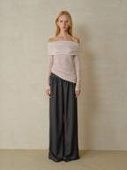 someonesometimes Soft Stretch Casual Ruffle Hem Women Heather Grey Viscose Blend Wide Leg Pants