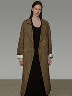 unspoken Minimalist Commuter Loose Long Single Breasted Women Olive Brown Trench Coats