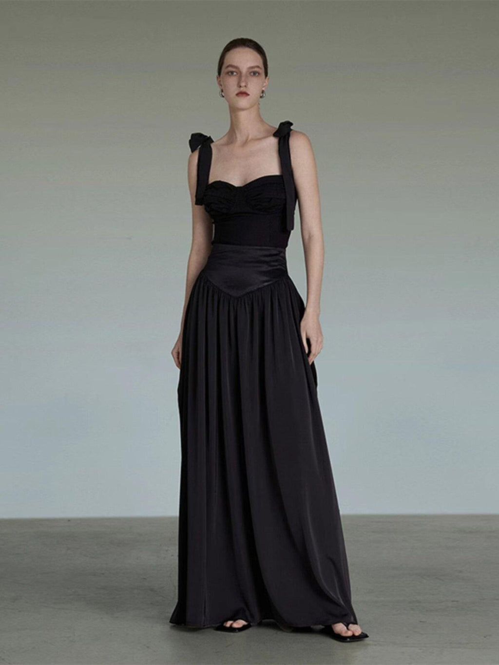 unspoken Sleek Black Spaghetti Strap Slim Fit Office Workwear Women Maxi Dresses