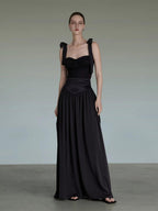unspoken Sleek Black Spaghetti Strap Slim Fit Office Workwear Women Maxi Dresses