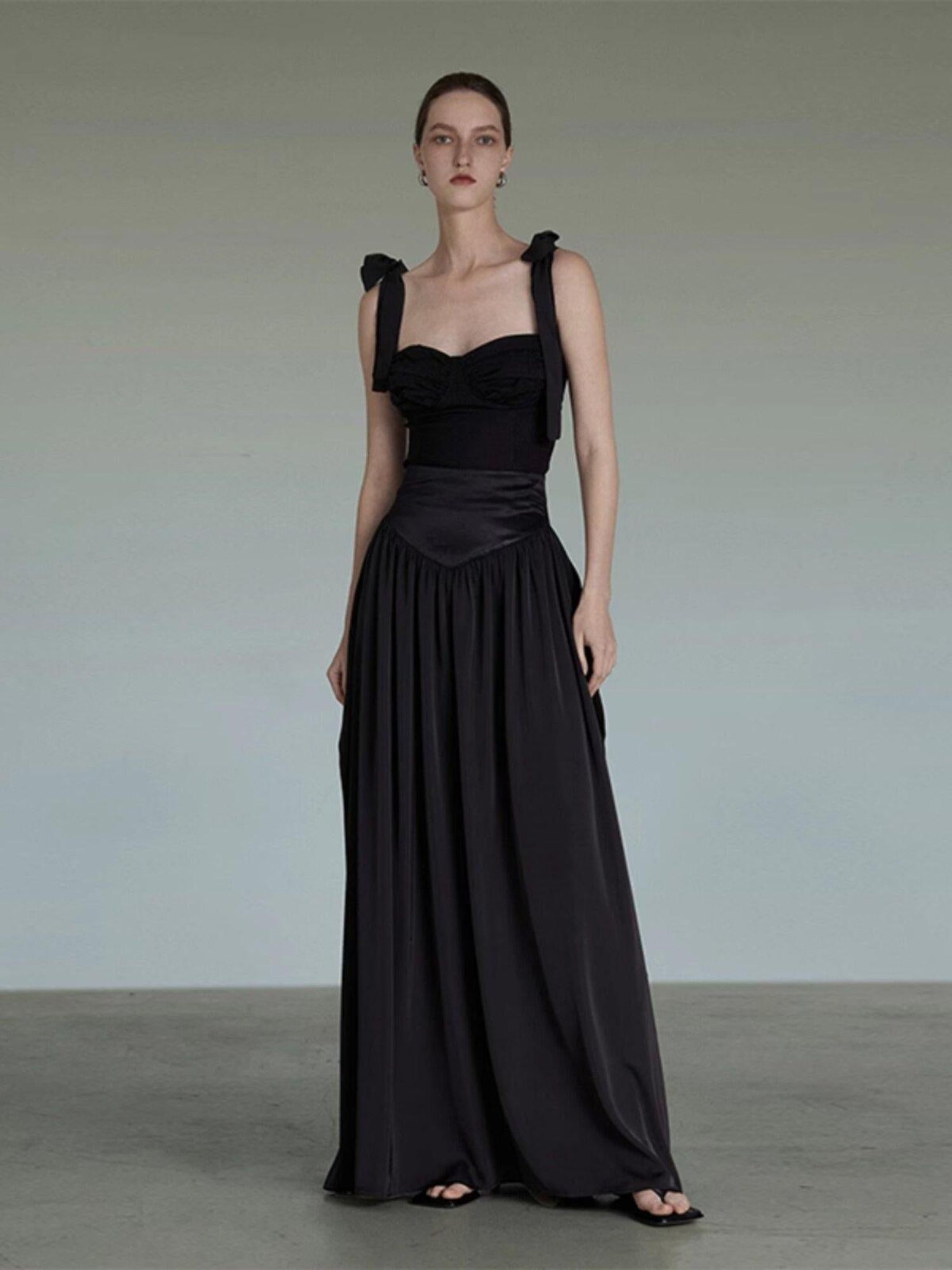 unspoken Sleek Black Spaghetti Strap Slim Fit Office Workwear Women Maxi Dresses