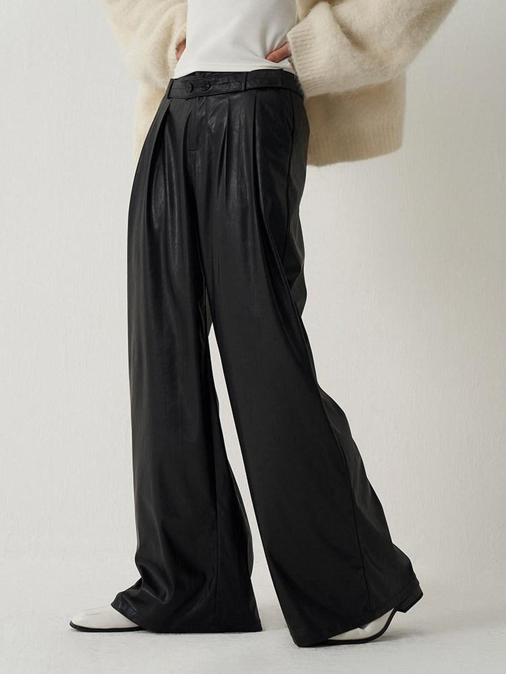 someone sometimes Sleek Pu High Waist Commuter Tailored Black Chestnut Wide Leg Pants
