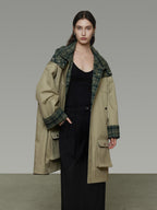 unspoken Breathable Pure Cotton Minimalist Loose Midlength Women Plaid Khaki Trench Coats
