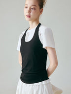 fano Soft Stretch Viscose Halter Slim Fit Office Layering Black Camisoles