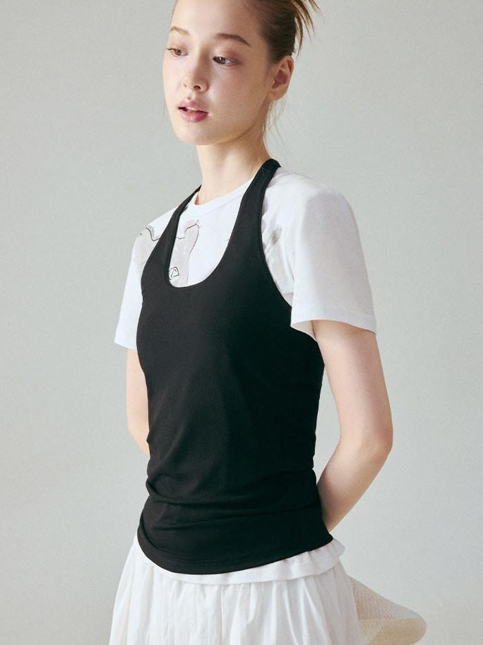 fano Soft Stretch Viscose Halter Slim Fit Office Layering Black Camisoles