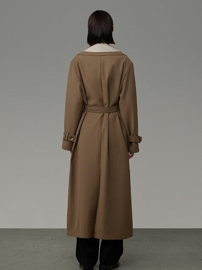 unspoken Colorblock Relaxed Minimalist Notched Lapel Women Office Outerwear Long Coats