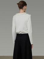 unspoken V-neck 3D Detail Slim Fit Office Women Breathable White Blouses