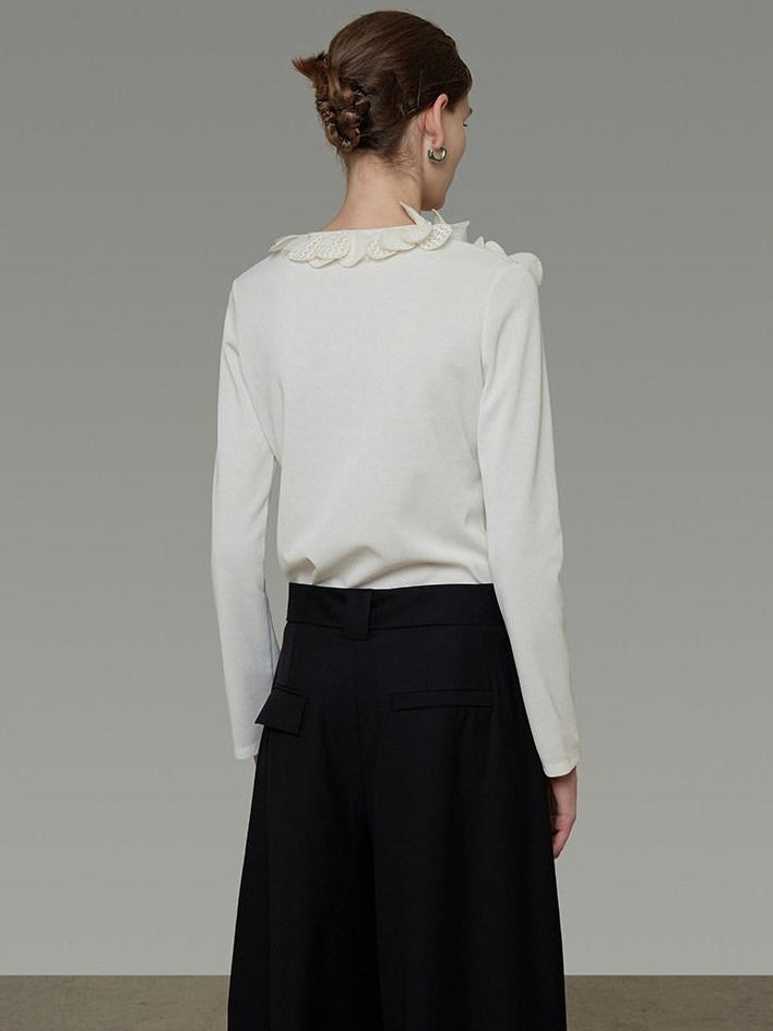 unspoken V-neck 3D Detail Slim Fit Office Women Breathable White Blouses