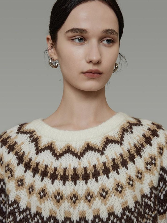 unspoken Warm Colorblock Commuter Loose Fit Crew Neck Pullover Knitwear Beige Sweaters