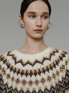 unspoken Warm Colorblock Commuter Loose Fit Crew Neck Pullover Knitwear Beige Sweaters