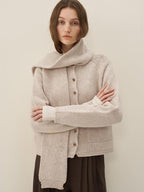 someone sometimes Wool Blend Button Front Round Neck Long Sleeve Commuter Oatmeal Beige Cardigans