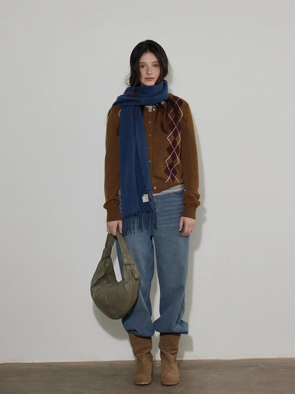 Lofi choose Soft Midweight British Argyle Contrast Button Women Knitwear Cardigans