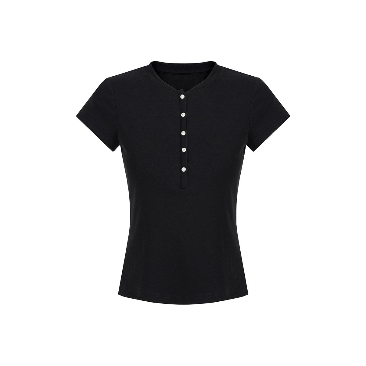 fano_Black_Slim_Fit_Half_Collar_Button_Commuter_Women_Lyocell_Short_Sleeve_T-Shirts_MISSTT