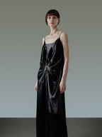 unspoken Satin Minimal V-neck Camisole Natural Waist City Commuter Women Maxi Dresses