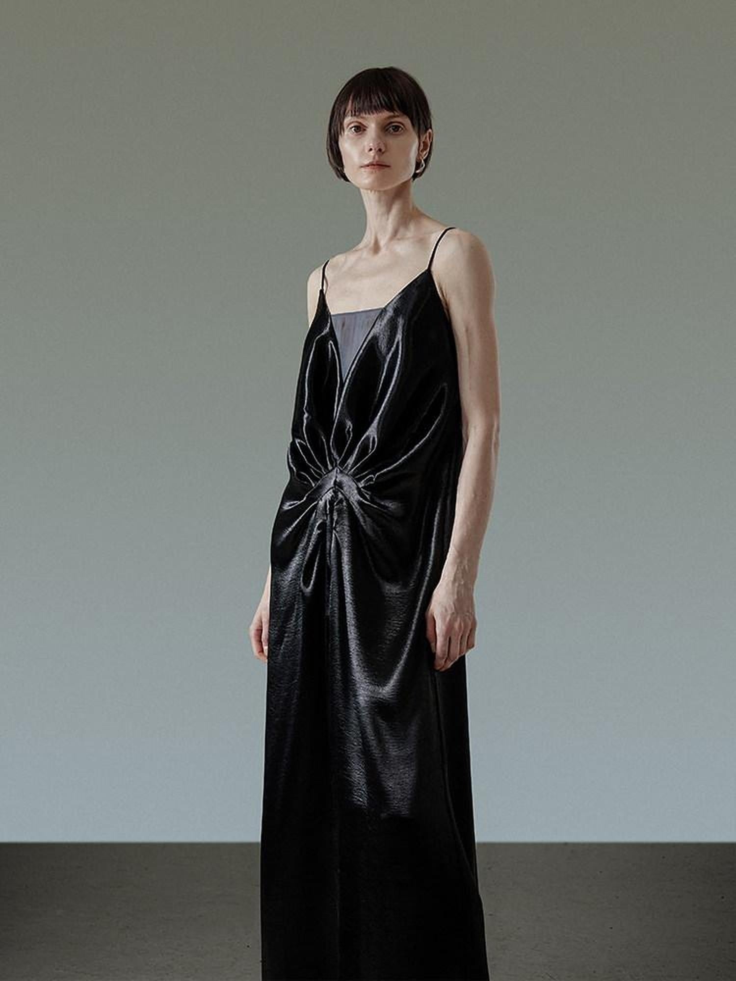 unspoken Satin Minimal V-neck Camisole Natural Waist City Commuter Women Maxi Dresses