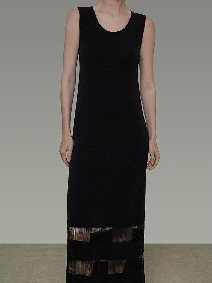 unspoken Elegant Sleeveless Cutout H Line Tank Dress City Commute Black Maxi Dresses