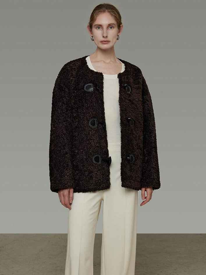 unspoken Warm Fur Lined Minimalist Commuter Loose Fit Brown Women Everyday Short Coat