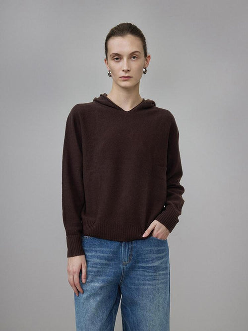 unspoken Cozy 100 Percent Wool Hooded Loose Fit Minimalist Commuter Knit Sweaters