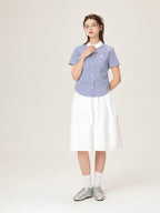 ikyou High Waist 100 Percent Cotton Resin Colorfast A Line Casual White Midi Skirts