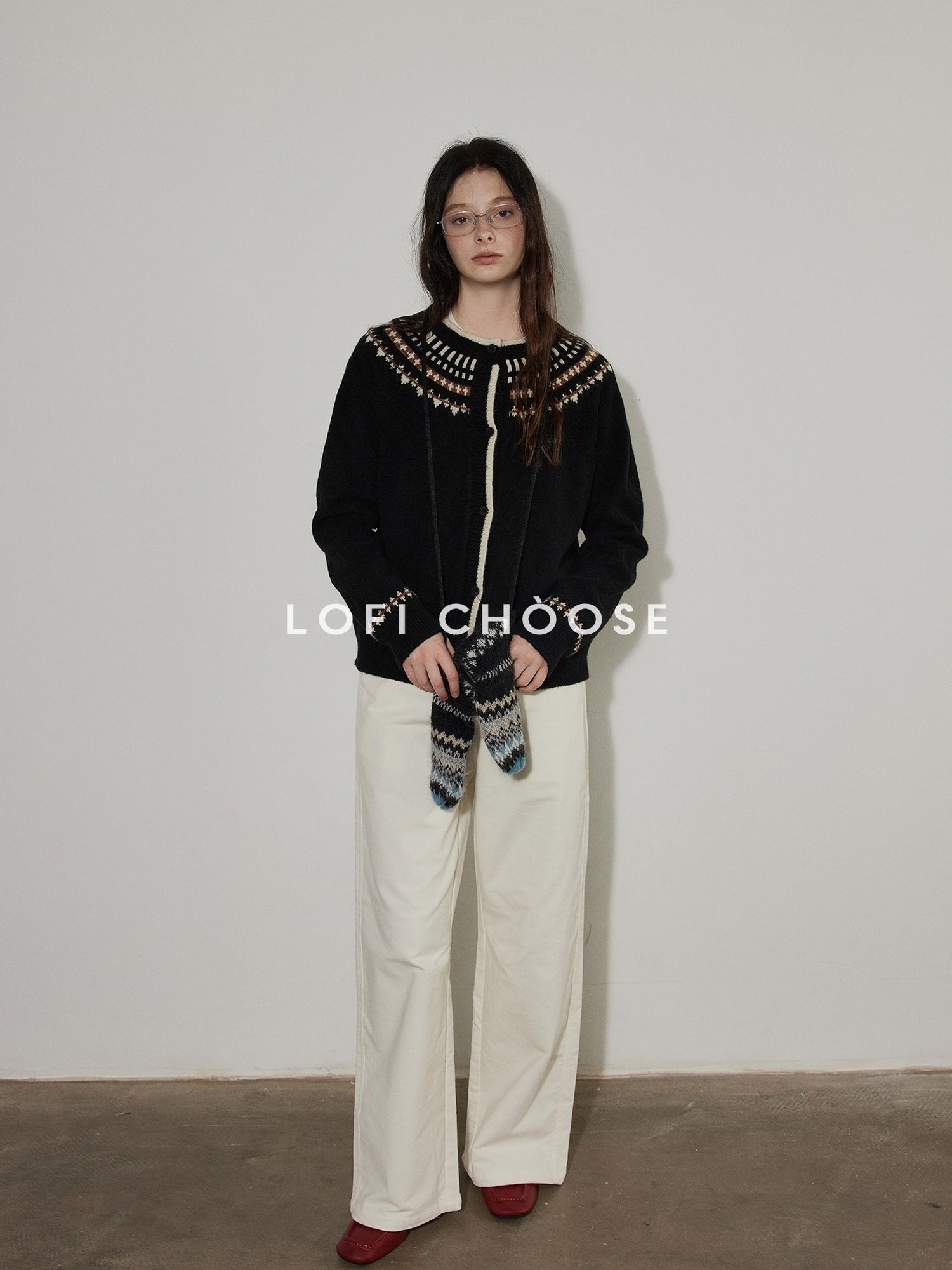 Lofi choose Cozy Soft Thick Vintage Loose Fit Colorblock Geometric Button Front Cardigans