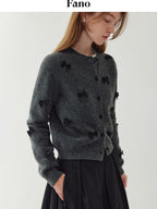 fano Minimal Commuter Cropped Crewneck Long Sleeve Women Polyester Cardigans
