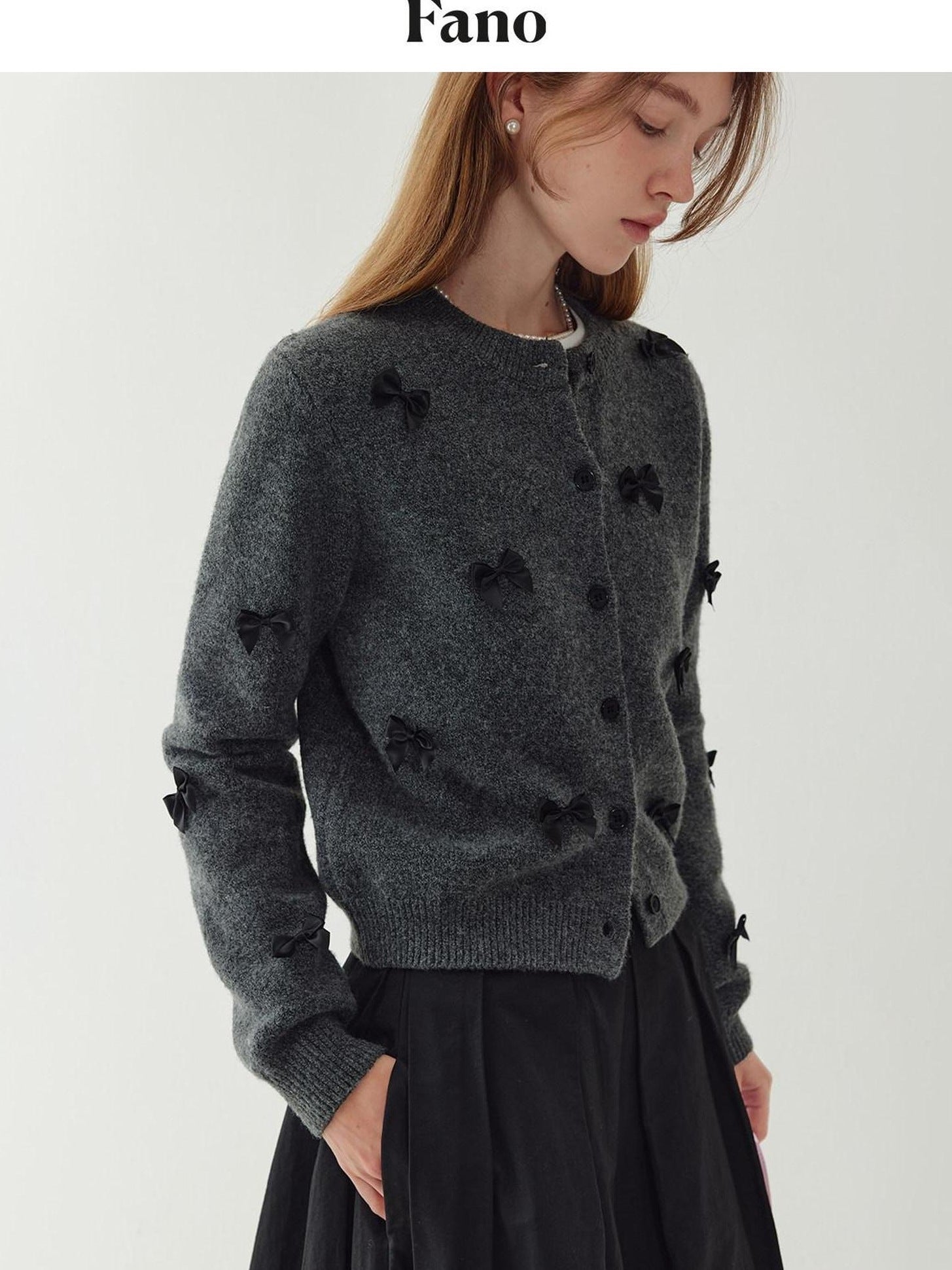 fano Minimal Commuter Cropped Crewneck Long Sleeve Women Polyester Cardigans