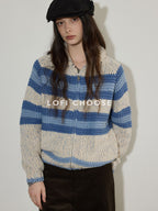 Lofi choose Acrylic Wool Blend Colorblock Striped Lapel Loose Fit Women Zip Front Cardigans