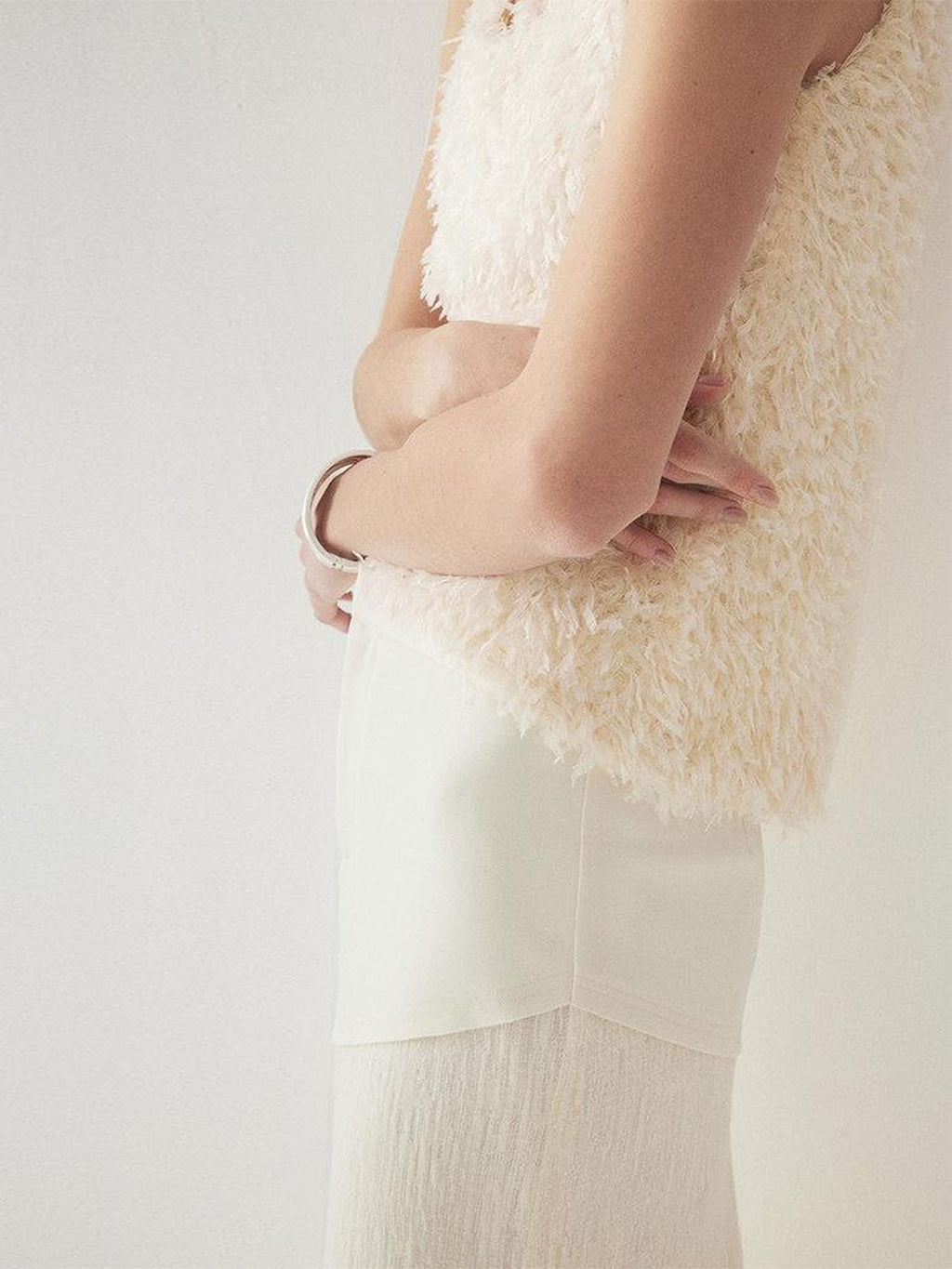 someone sometimes Fringe Detail Original Slim Fit Strappy Young Women Solid Cream Tank Tops