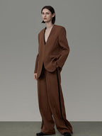 unspoken High Cotton Blend Minimalist Tailored Contrast Brown Black Women Top & Pants Sets