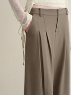 someone sometimes Stretch Pleated Casual Natural Waist Women Olive Green Zip Fly Wide Leg Pants