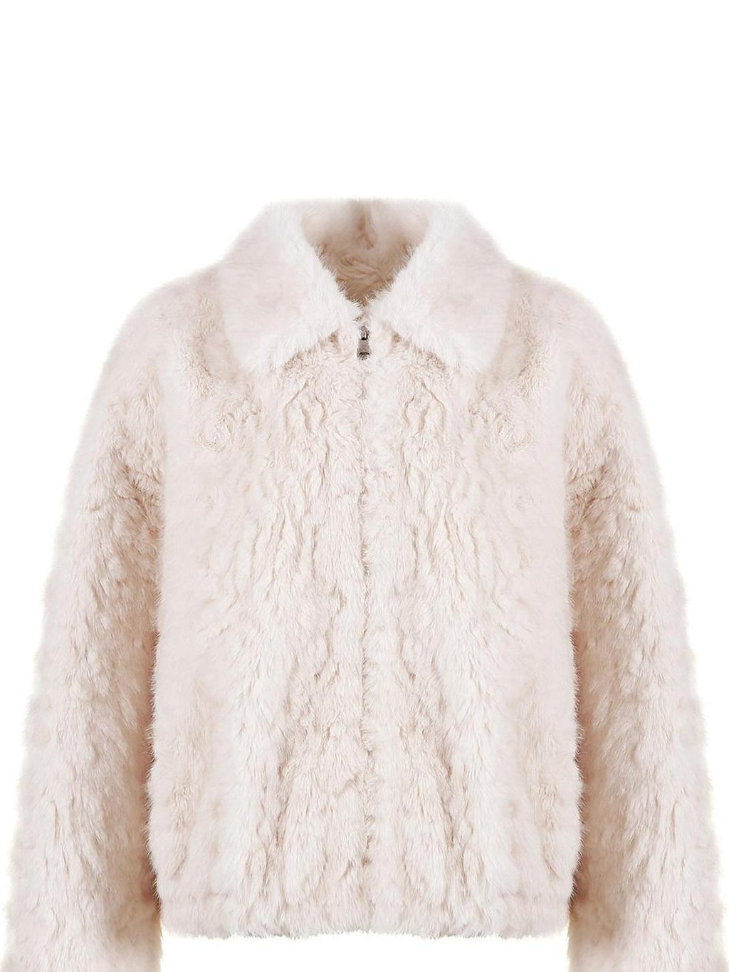 fano Warm Vintage Loose Lapel Zipper Long Sleeve Casual Young Women Ivory Short Coat