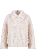 fano Warm Vintage Loose Lapel Zipper Long Sleeve Casual Young Women Ivory Short Coat