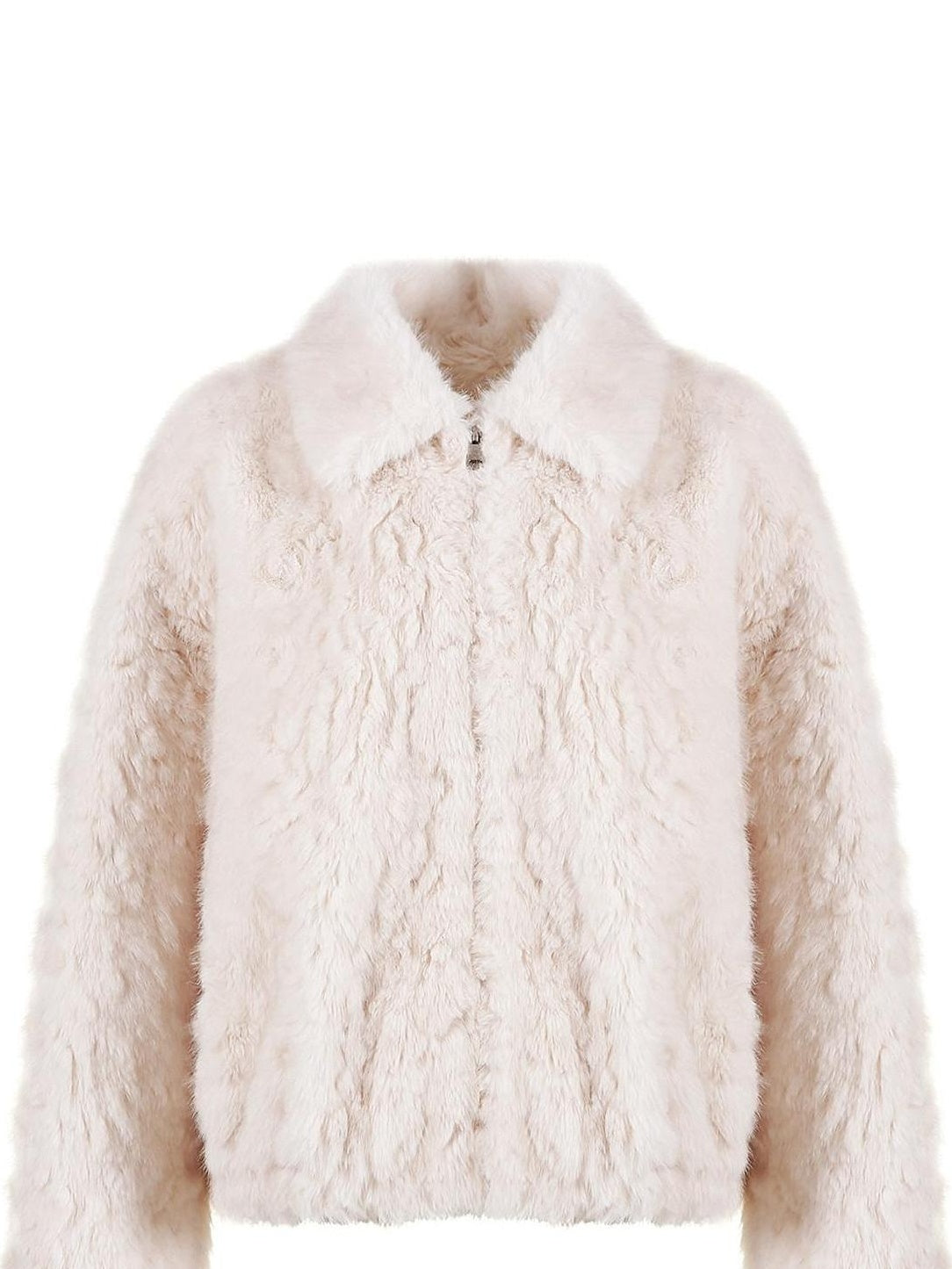 fano Warm Vintage Loose Lapel Zipper Long Sleeve Casual Young Women Ivory Short Coat