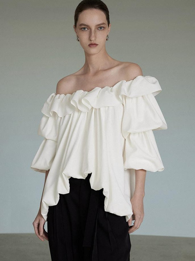 unspoken Breathable Viscose Ruffle Collar Loose Minimal Office Women Pullover Blouses