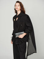 audreyyang Elegant Loose Fit Sash Double Breasted Notch Lapel Black Polyester Blazers