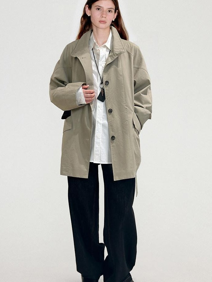 fano Pure Cotton Loose Korean Commuter Single Breasted Women Khaki Grey Trench Coats