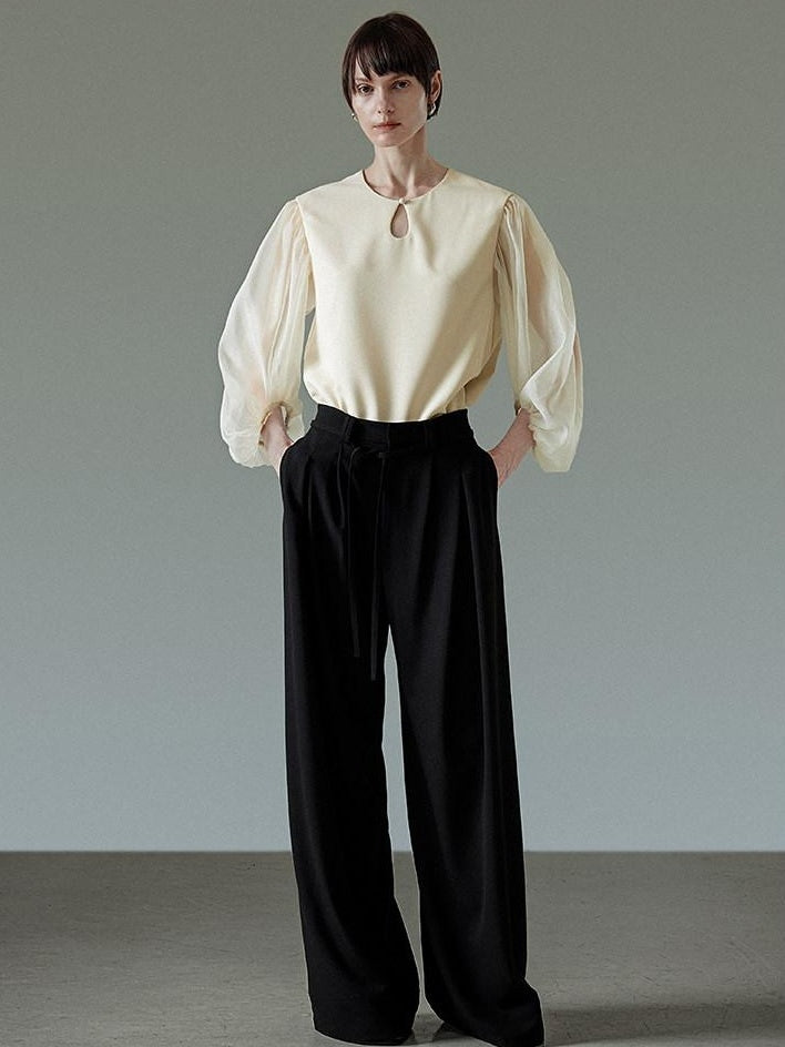 unspoken Breathable Original Loose Spliced Lantern Sleeve Pullover Polyester Blouses