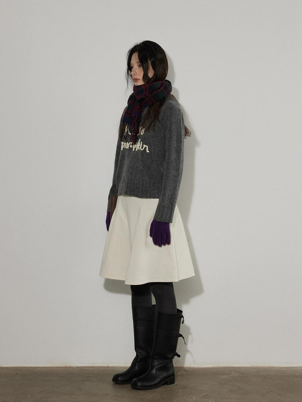 Lofi choose Pure Cotton High Waist Flared Loose Fit Women Office Off White Midi Skirts