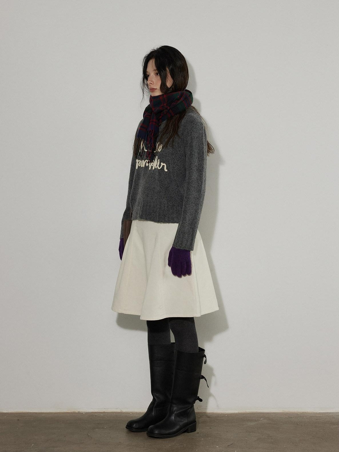 Lofi choose Pure Cotton High Waist Flared Loose Fit Women Office Off White Midi Skirts